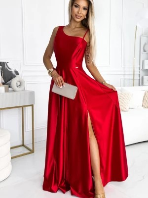 Zdjęcie produktu 524-1 Długa elegancka satynowa suknia na jedno ramię - CZERWONA Numoco