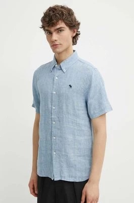 Zdjęcie produktu Abercrombie & Fitch koszula lniana kolor niebieski regular z kołnierzykiem button-down