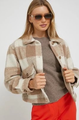 Zdjęcie produktu Abercrombie & Fitch kurtka z domieszką wełny damska kolor beżowy