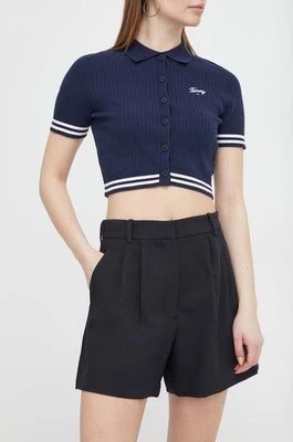 Zdjęcie produktu Abercrombie & Fitch szorty damskie kolor czarny gładkie high waist