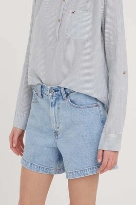 Zdjęcie produktu Abercrombie & Fitch szorty jeansowe damskie kolor niebieski gładkie high waist