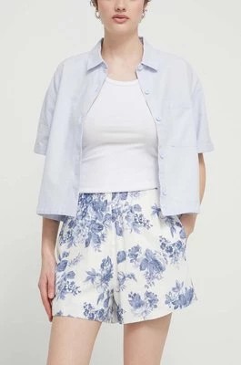 Zdjęcie produktu Abercrombie & Fitch szorty lniane kolor niebieski wzorzyste high waist
