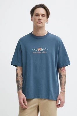 Zdjęcie produktu Abercrombie & Fitch t-shirt bawełniany męski kolor turkusowy z aplikacją