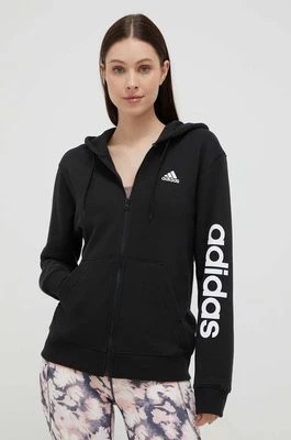 Zdjęcie produktu adidas bluza bawełniana damska kolor czarny z kapturem z nadrukiem