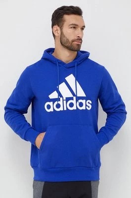 Zdjęcie produktu adidas bluza bawełniana Essentials męska kolor niebieski z kapturem z nadrukiem IC9366