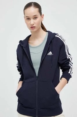 Zdjęcie produktu adidas bluza Essentials damska kolor granatowy z kapturem z aplikacją IC9918