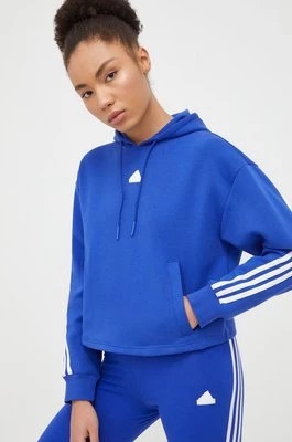 Zdjęcie produktu adidas bluza damska kolor niebieski z kapturem z nadrukiem IS3887