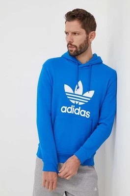 Zdjęcie produktu adidas Originals bluza bawełniana Adicolor Classics Trefoil męska kolor niebieski z kapturem z nadrukiem IM9410