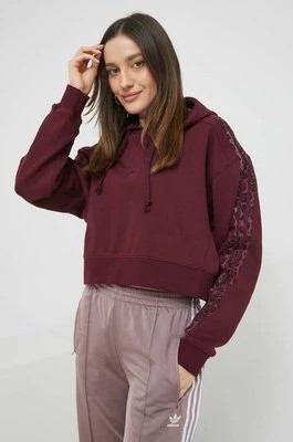 Zdjęcie produktu adidas Originals bluza bawełniana damska kolor fioletowy z kapturem gładka