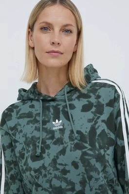 Zdjęcie produktu adidas Originals bluza bawełniana damska kolor zielony z kapturem wzorzysta IX5999
