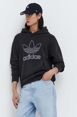 Zdjęcie produktu adidas Originals bluza bawełniana Trefoil Hoodie męska kolor czarny z kapturem z aplikacją IU2373