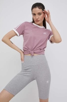 Zdjęcie produktu adidas Originals szorty Adicolor HF7485 damskie kolor szary melanżowe high waist HF7485-MGREYH