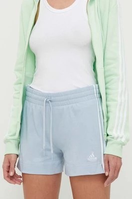 Zdjęcie produktu adidas szorty damskie kolor niebieski z aplikacją high waist IR7460