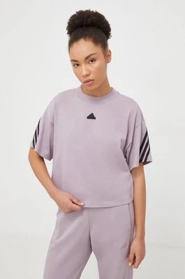Zdjęcie produktu adidas t-shirt bawełniany damski kolor fioletowy IS3613