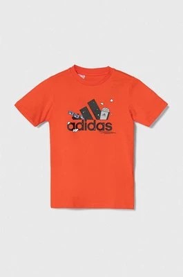 Zdjęcie produktu adidas t-shirt bawełniany dziecięcy kolor pomarańczowy z nadrukiem