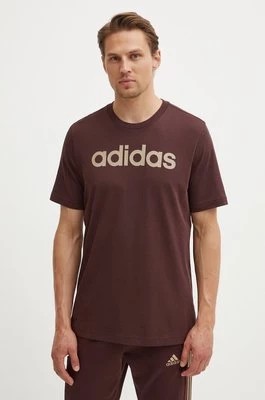 Zdjęcie produktu adidas t-shirt bawełniany Essentials męski kolor brązowy z nadrukiem IZ4768