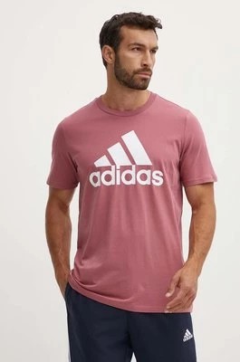 Zdjęcie produktu adidas t-shirt bawełniany Essentials męski kolor różowy z nadrukiem IX0137