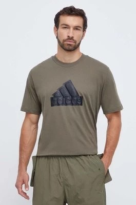 Zdjęcie produktu adidas t-shirt bawełniany męski kolor zielony z aplikacją