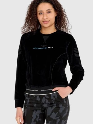 Zdjęcie produktu AERONAUTICA MILITARE Czarna welurowa bluza damska z wieloma zdobieniami