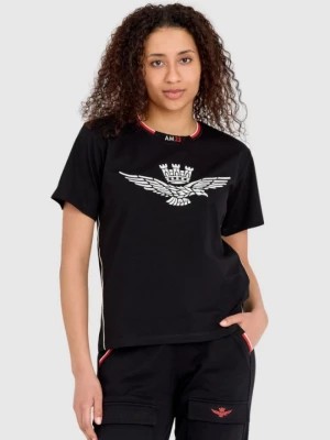 Zdjęcie produktu AERONAUTICA MILITARE Czarny luźny t-shirt damski z wypukłym orłem Comfort Fit