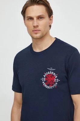 Zdjęcie produktu Aeronautica Militare t-shirt bawełniany męski kolor granatowy z nadrukiem TS2201J629