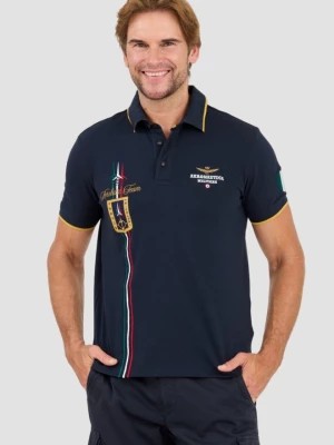 Zdjęcie produktu AERONAUTICA MILLITARE Granatowa koszulka polo Tricolor trails embroidered Aeronautica Militare