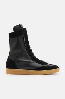 Zdjęcie produktu AllSaints botki skórzane Louise High Top damskie kolor czarny na płaskim obcasie W070FB