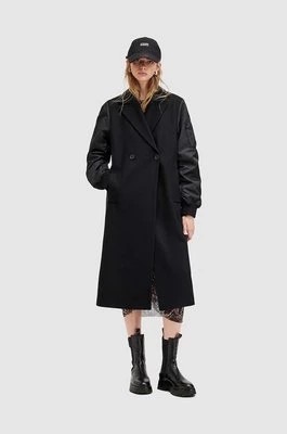 Zdjęcie produktu AllSaints płaszcz z wełną PAULAH kolor czarny przejściowy dwurzędowy W007OZ