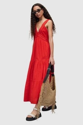 Zdjęcie produktu AllSaints sukienka bawełniana RIRI BRODERIE DRESS kolor czerwony maxi rozkloszowana WM253Y