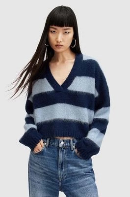 Zdjęcie produktu AllSaints sweter z domieszką wełny LOU CROP damski kolor niebieski