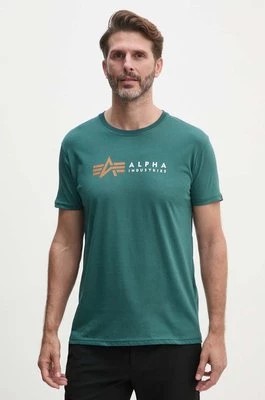 Zdjęcie produktu Alpha Industries t-shirt bawełniany Label męski kolor zielony z nadrukiem 118502