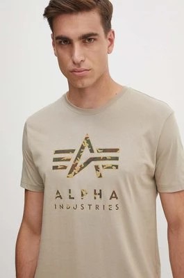 Zdjęcie produktu Alpha Industries t-shirt bawełniany męski kolor beżowy z nadrukiem 146506