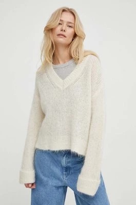 Zdjęcie produktu American Vintage sweter wełniany PULL ML COL V damski kolor beżowy BYM18AE24