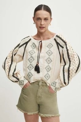 Zdjęcie produktu Answear Lab bluzka bawełniana damska kolor beżowy wzorzysta