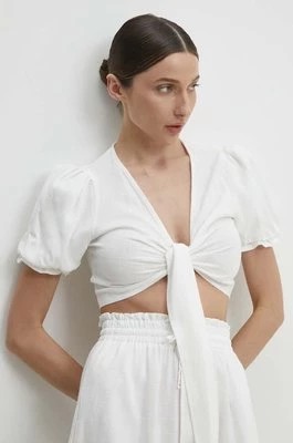 Zdjęcie produktu Answear Lab bluzka z lnem kolor biały melanżowa