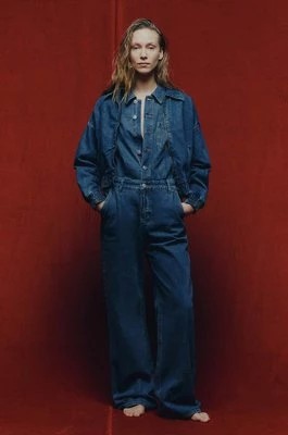 Zdjęcie produktu Answear Lab kombinezon jeansowy kolor niebieski bawełniany z kołnierzykiemm