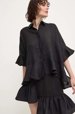 Zdjęcie produktu Answear Lab koszula lniana kolor czarny relaxed z kołnierzykiem klasycznym