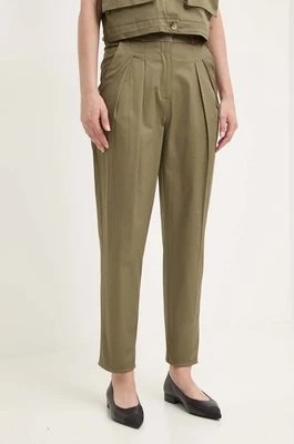 Zdjęcie produktu Answear Lab spodnie bawełniane kolor zielony proste high waist