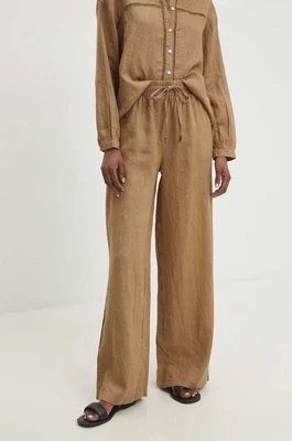 Zdjęcie produktu Answear Lab spodnie lniane kolor beżowy proste high waist