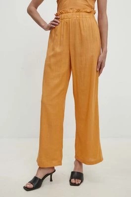 Zdjęcie produktu Answear Lab spodnie z lnem kolor pomarańczowy proste high waist