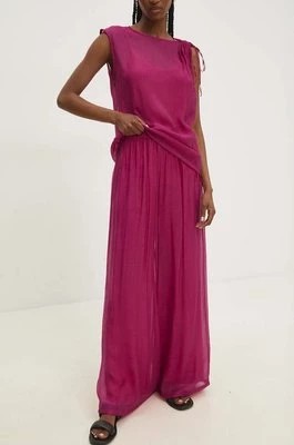 Zdjęcie produktu Answear Lab spodnie z lnem kolor różowy szerokie high waist