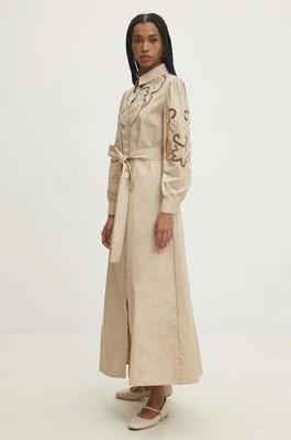 Zdjęcie produktu Answear Lab sukienka bawełniana kolor beżowy maxi rozkloszowana