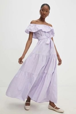 Zdjęcie produktu Answear Lab sukienka bawełniana kolor fioletowy midi rozkloszowana