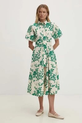 Zdjęcie produktu Answear Lab sukienka bawełniana kolor zielony midi rozkloszowana