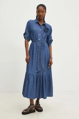 Zdjęcie produktu Answear Lab sukienka jeansowa kolor niebieski midi rozkloszowana