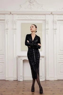 Zdjęcie produktu Answear Lab sukienka welurowa kolor czarny midi dopasowana