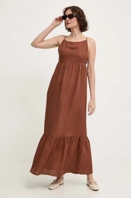 Zdjęcie produktu Answear Lab sukienka z lnem kolor brązowy maxi rozkloszowana