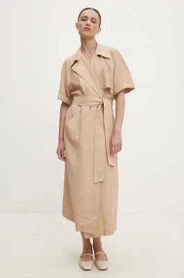 Zdjęcie produktu Answear Lab sukienka z lnem kolor brązowy midi oversize