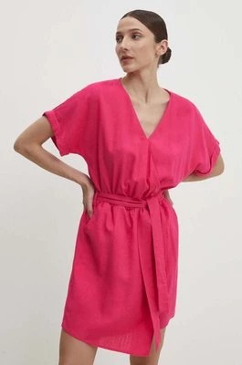 Zdjęcie produktu Answear Lab sukienka z lnem kolor różowy mini rozkloszowana