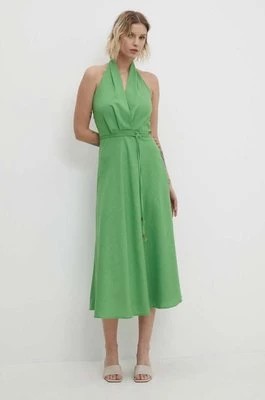 Zdjęcie produktu Answear Lab sukienka z lnem kolor zielony maxi rozkloszowana